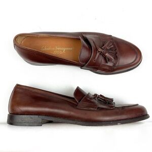 Salvatore Ferragamo Brown Tassel Fringe Leather Loafers 11.5